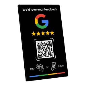Black NFC Google review stand with QR code - tap or scan